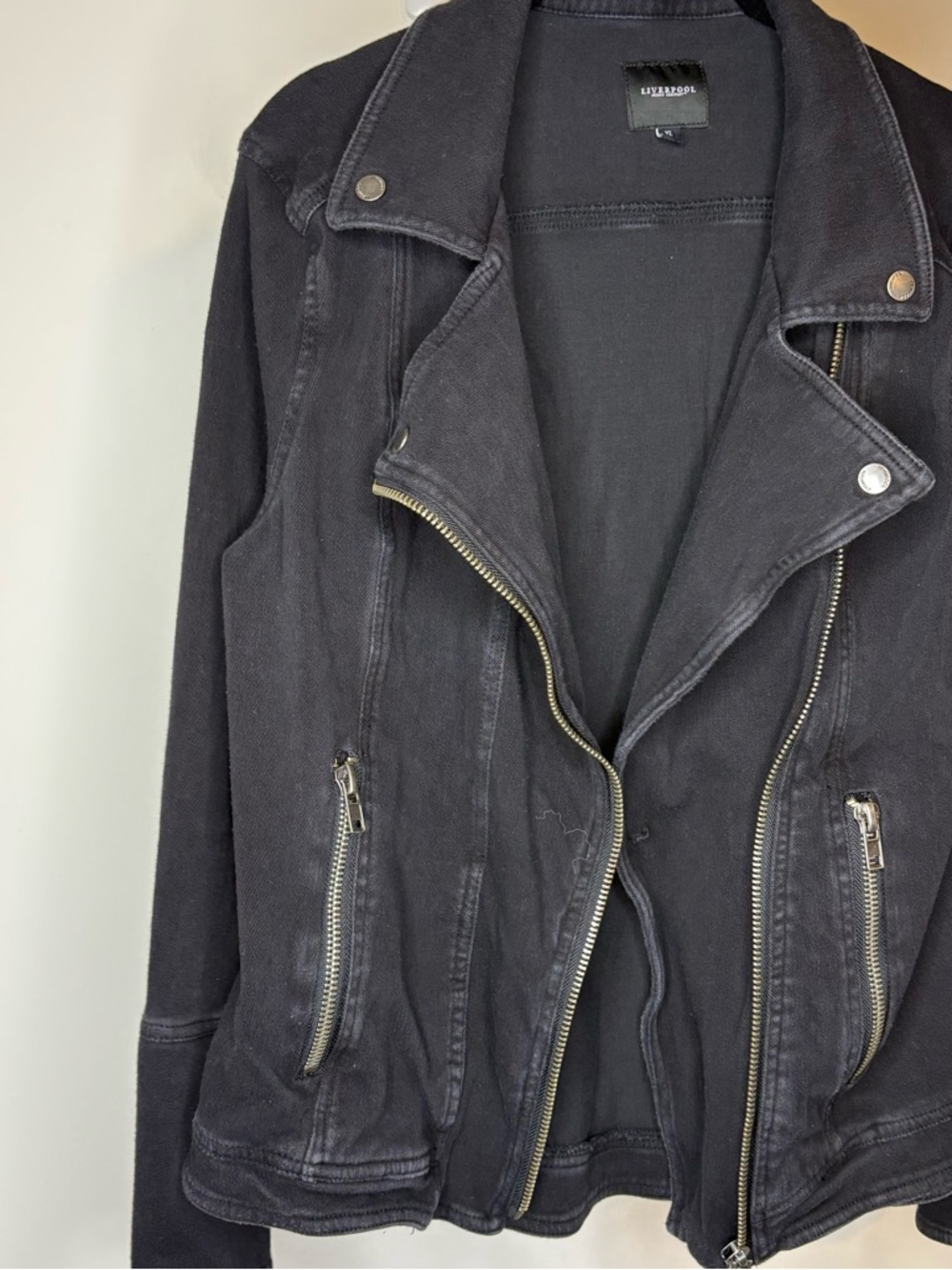 Liverpool Jeans Company Black Asymmetrical Zip Moto Jacket Size XL - Picture 8 of 10